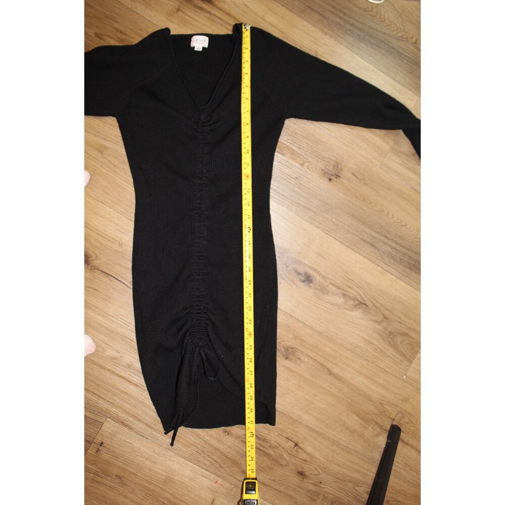 Le Lis Black Ribbed Knit Long Sleeve Ruched Mini Dress (Size S) Fall Winter - Picture 6 of 7